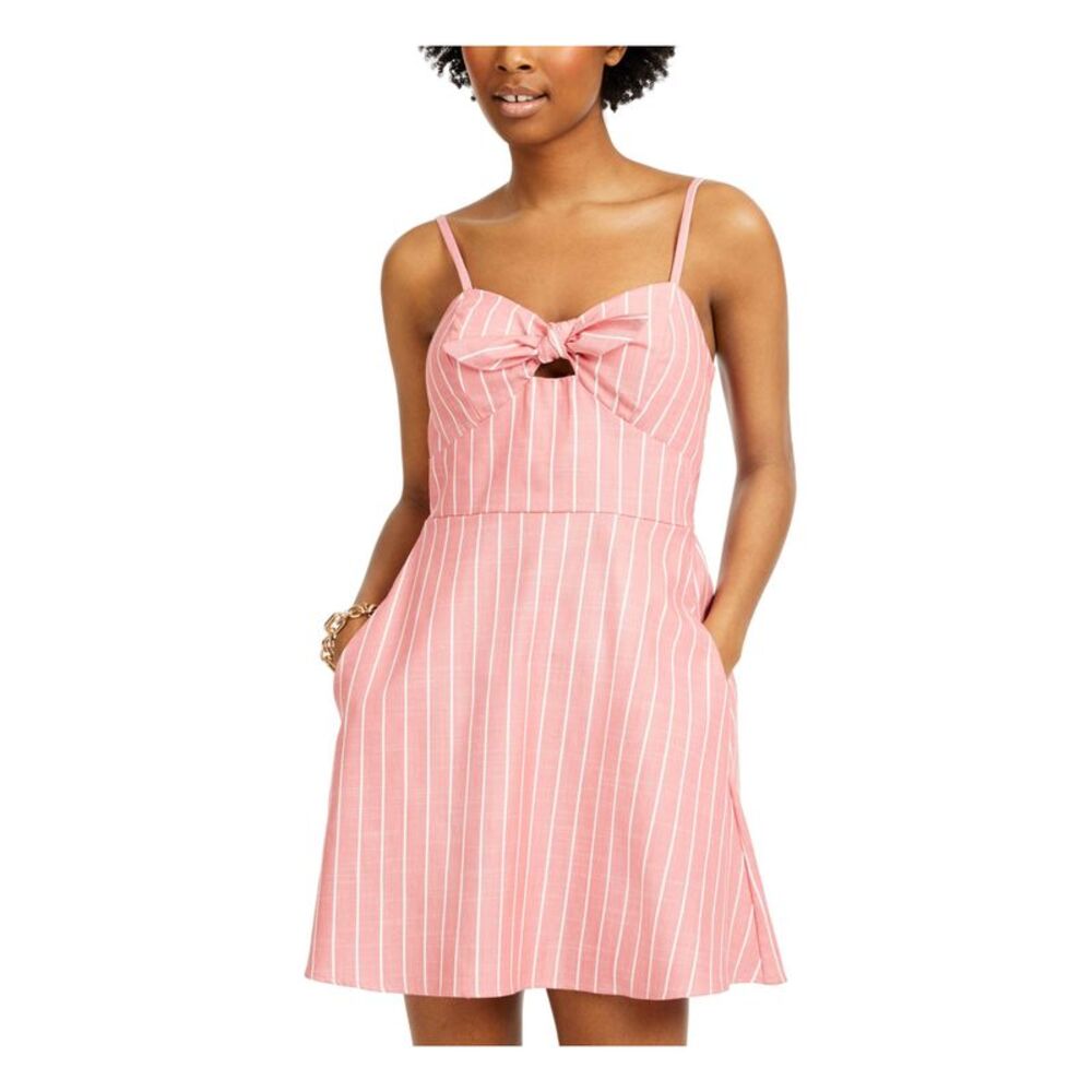SPEECHLESS Womens Pink Spaghetti Strap Jewel Neck Short Fit + Flare Dress L